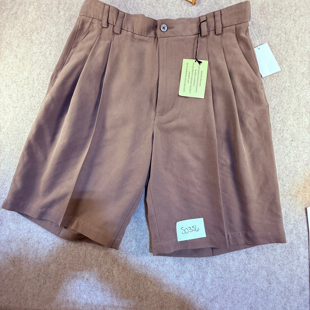 WF Mens 100% Silk Pleated Shorts Taupe Brown Size 34 New With Tags NRSCG001